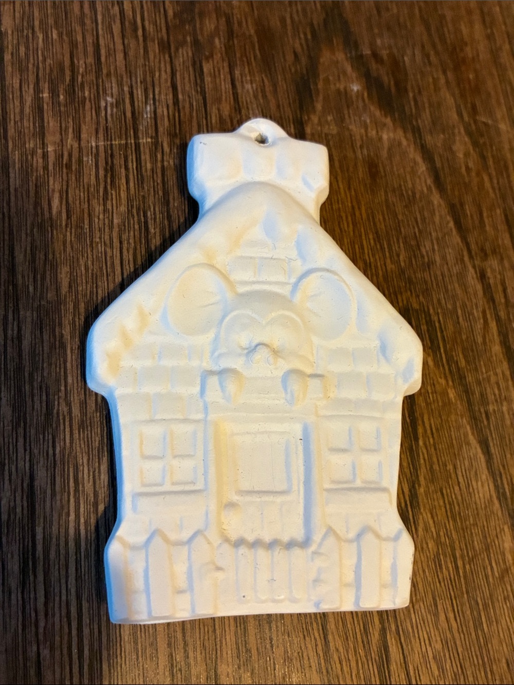 White Ceramic House Ornament with Mouse Motif